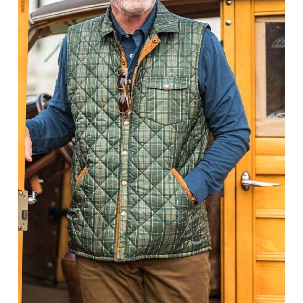 Onward Reserve Grouse Plaid Braswell Vest Olive Green Mens Large Diamond Quilted